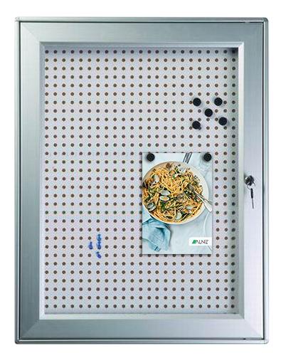 INFO VITRINE STAHLBLECH MAGENTISCH